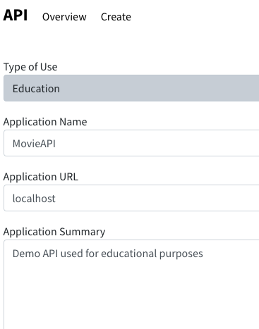 API key form